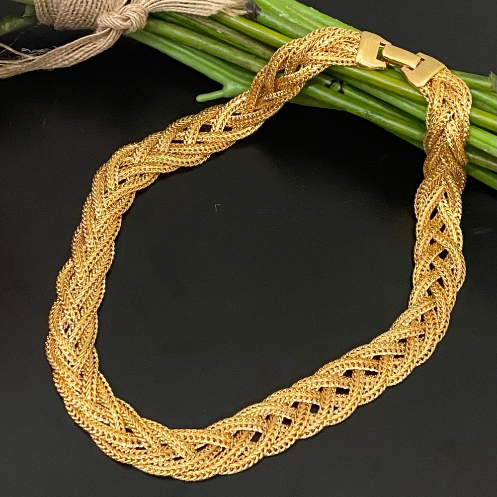 Vintage Unsigned Gold Tone Braided Chain Collar Runway 18” Necklace 58g.